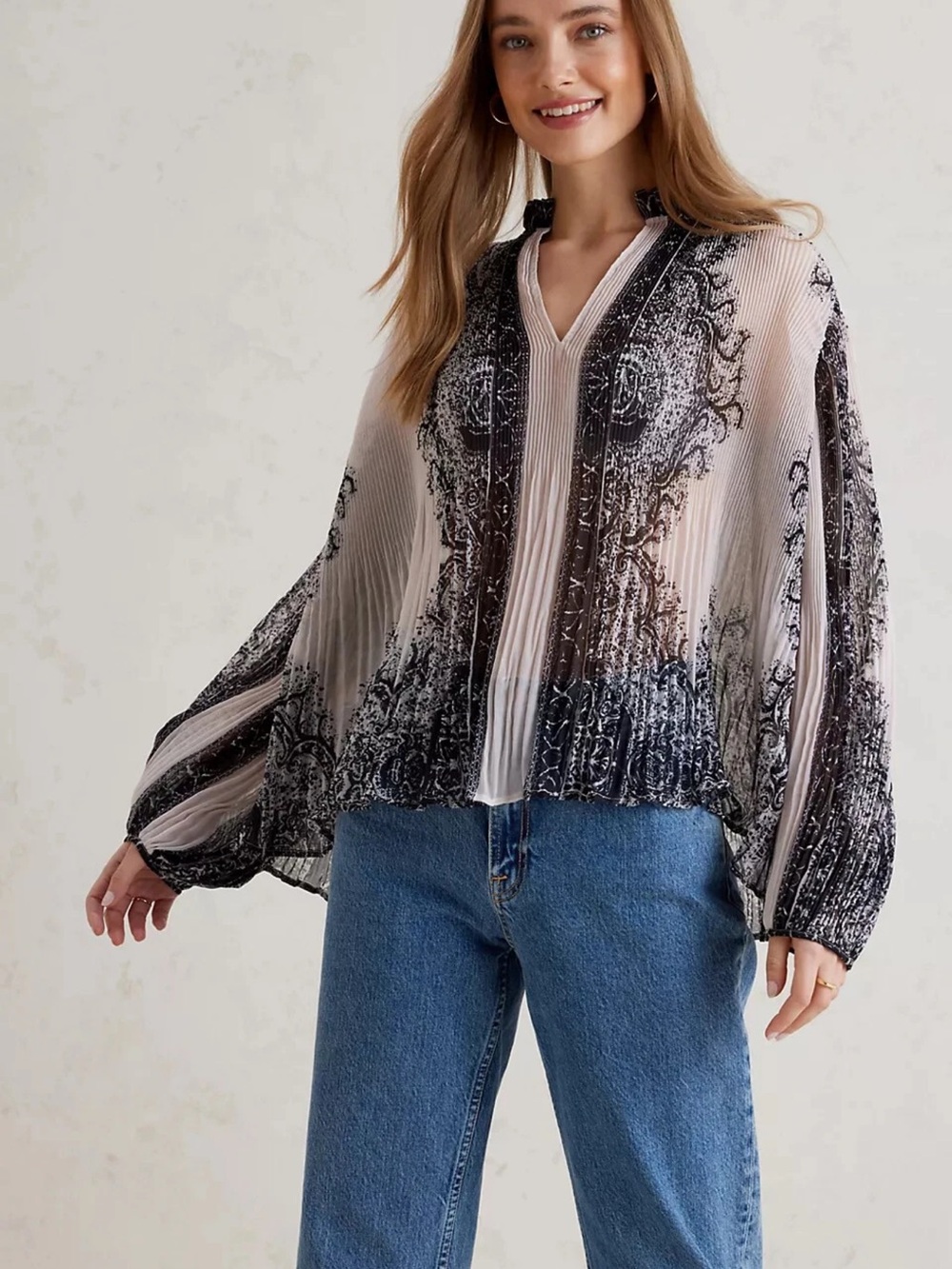 Anthropologie Forever that girl Sheer Pleated Blouse size medium